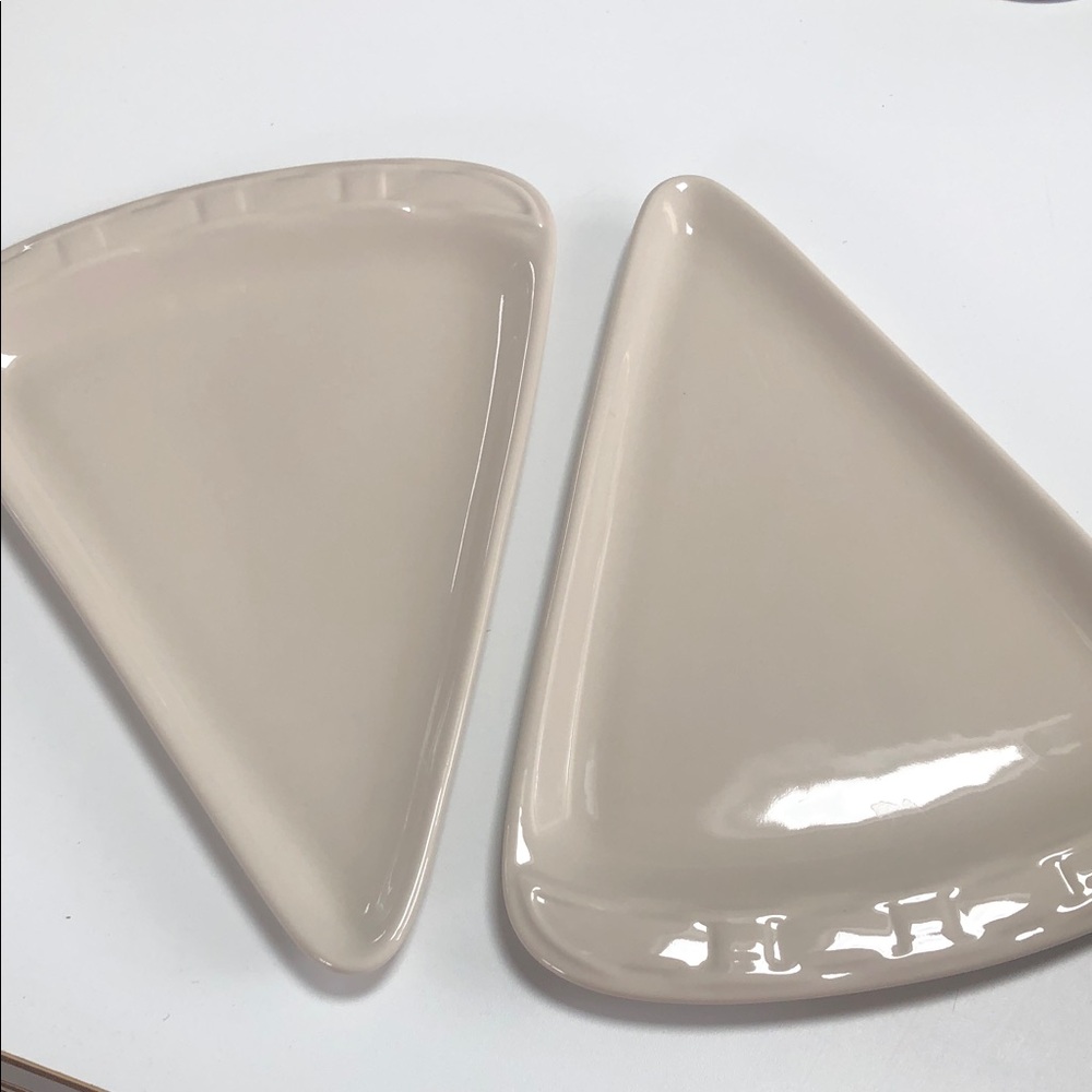 Longaberger Cream Ceramic Triangle Serving Plates - Set of 2